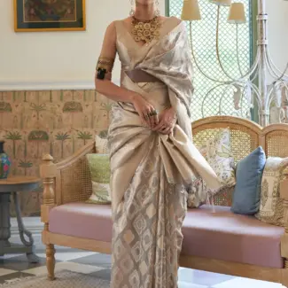 Off White Woven Design Tissue Saree