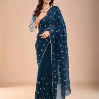 Blue Embellished Designer Saree