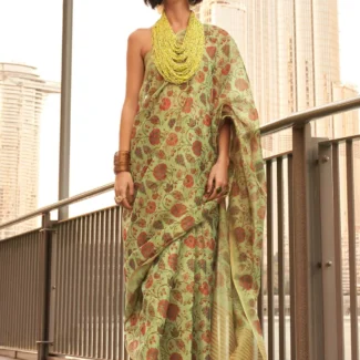 Light Green Printed Designer Saree