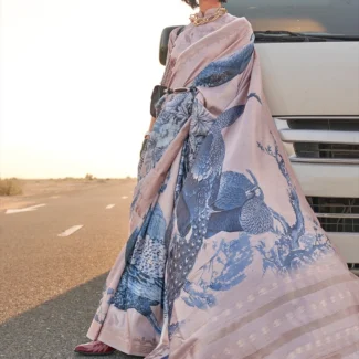 Beige Printed Designer Saree