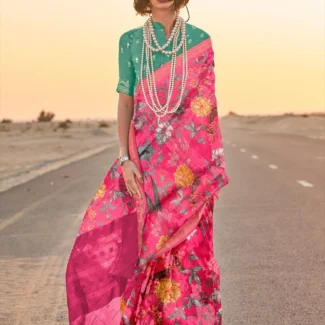 Pink Printed Designer Saree