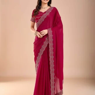 Red Berry Pink Embellished Designer Saree