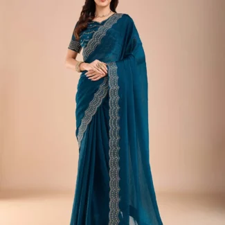 Regal blue Embellished Designer Saree