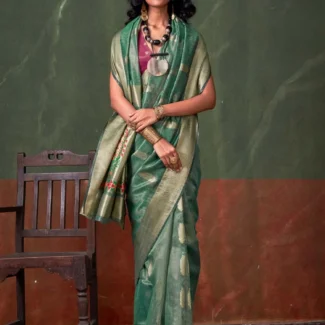 Teal green Woven Design Designer Saree