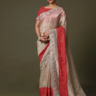 Cream Embellished Designer Saree