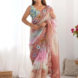 Brandy Rose Embellished Designer Saree