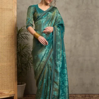 Teal blue Embellished Designer Saree