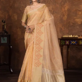 Orange Woven Design Designer Saree