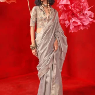 Grey Woven Design Designer Saree