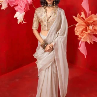 Cream Woven Design Designer Saree