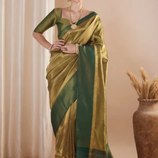Dark Tan Gold Woven Design Designer Saree