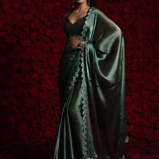 Midnight Moss green Embellished Designer Saree