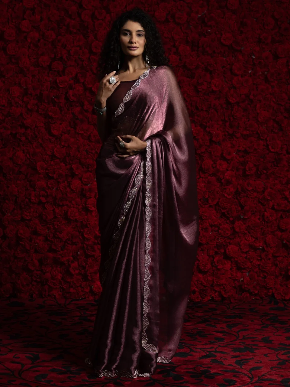 Tuscan Red Embellished Designer Saree