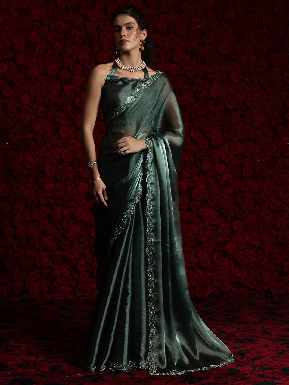 Teal green Embellished Designer Saree