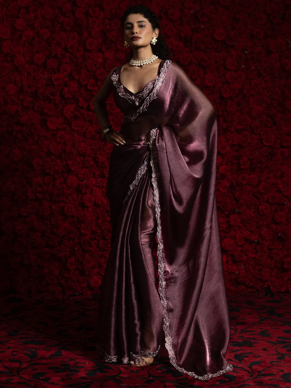 Magenta Embellished Designer Saree