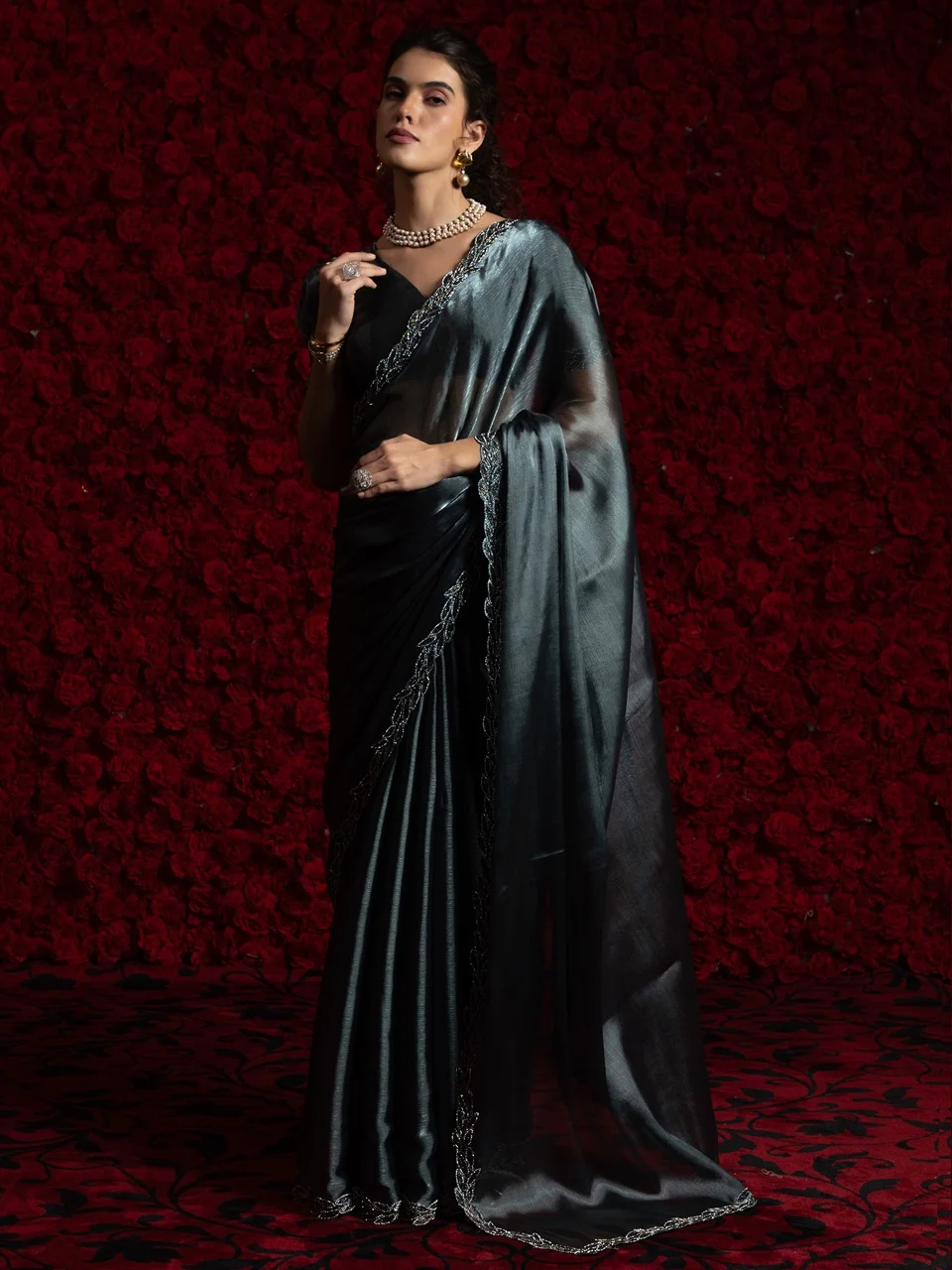 Grey Embellished Designer Saree