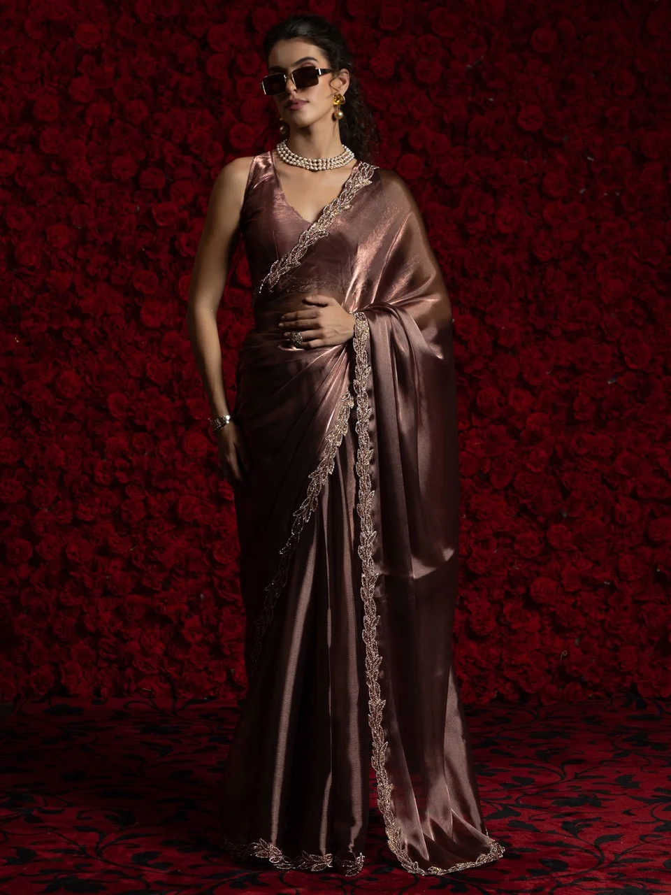 Rust Embellished Designer Saree